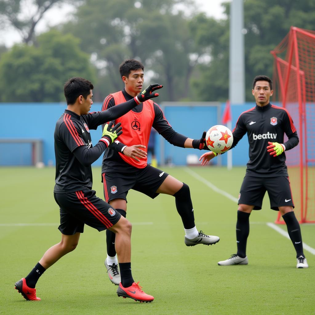 Thủ môn Việt Nam tập luyện AFF Cup 2016