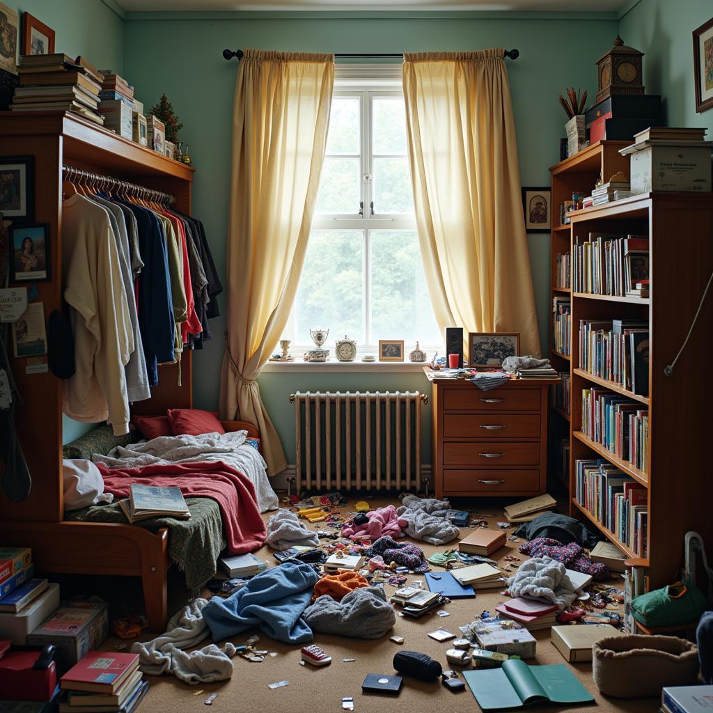 The messiness of a bedroom